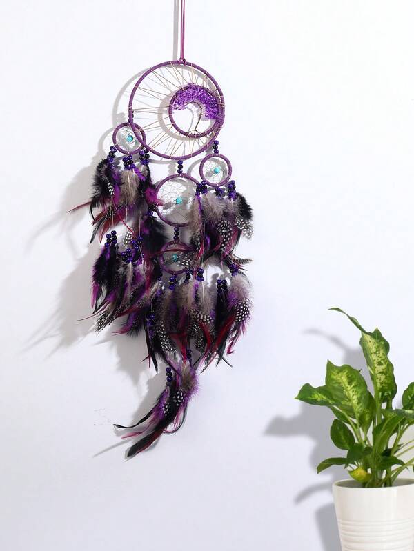 1 Stück Türkisfarbener Lebensbaum Traumfänger Wanddekoration mit farbenfrohen künstlichen Federn als Windspiel