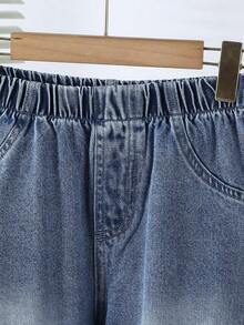 1条休闲街头时尚宽松男童七分长牛仔裤 - 淺色水洗藍 - 查看 6