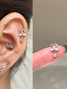 1pc Love Tassel Titanium Steel Ear Studs, Sparkling Diamond Spiral Ear Studs, Anti Allergy, Sweet And Cool, Niche Design Earrings,Ladies' Daily Party Accessories, Fashionable Jewelry, Best Friend Gifts - Silver - View 9