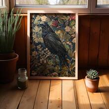 1pc Frameless Vintage Crow Wall Art Gothic Victorian Bird Print With Dark Academia Style & Medieval Botanical Motifs, Rustic Room Decor For Bedroom/Dorm/Party, Perfect Gothic Gift For Back To School Funky Posters, Wall Prints - Multicolor - View 1