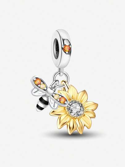 1pc Fashionable Sunflower & Bee Beaded Pendant, Suitable For Women Bracelet, Bangle DIY Jewelry Making And Daily Accessories Decoration, Suitable For Girls Wearing