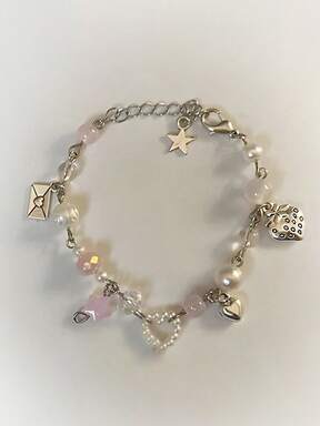 1pc Natural Pearl Pink Star, Heart & Strawberry Envelope Pendant Bracelet, Women Daily Party Valentine Couple Gift