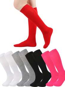 1 Pair Children's Casual Versatile Knee-High Socks, Girls' Solid Color Dance Socks, Suitable For 7-12 Years Old Boys And Girls For Daily Wear