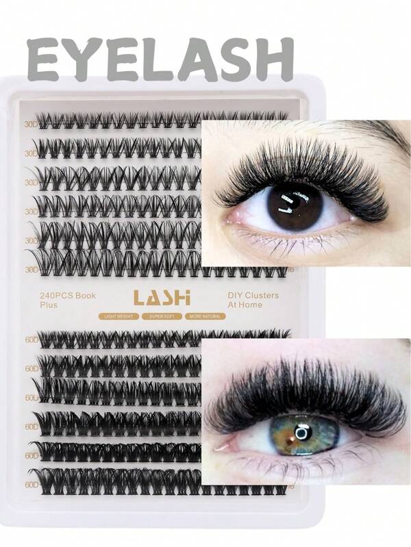 240PCS Large Volume Combination Eyelash Set Single Eyelash Bundle,D Curled Cluster Lashes,Portable For Daily Use Or Going Out, 8-16mm Multi-Size Combination, Eyelashes DIY Wispy Fluffy Lash Extension Kit Reusable False Eyelashes Natural Look Mix
