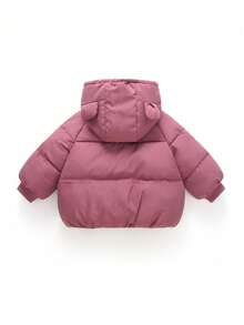 Young Girl Casual Solid Color Hooded Padded Coat, Suitable For Winter
