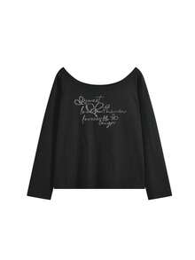 Autumn/Winter Casual Asymmetric Shoulder Long Sleeve T-Shirt For Women, Rhinestone Decor, Versatile Mid-Length Top