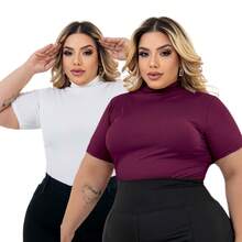 Kit Of 2 Plus Size Cacharrel Women's Blouses With Ribbed Turtleneck, GG To G3 - 黑與白 - 查看 2
