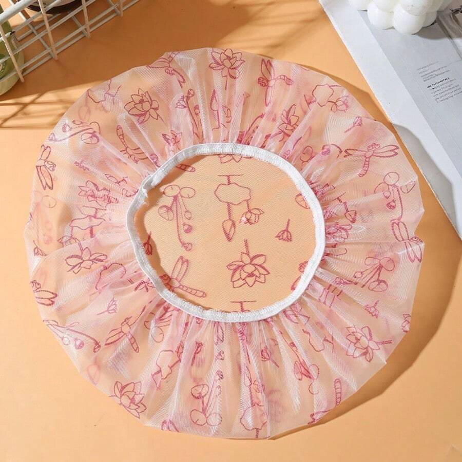 1/3个装可调节印花浴帽，高品质，可重复使用，带松紧带，适合女士水疗沙龙使用。加厚防水浴帽，油浴帽，一次性防水单层卡通干发帽，睡眠帽 - 彩色 - 查看 1