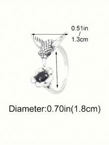 1 pieza Anillo con incrustaciones de animal pájaro vintage, anillo abierto de lujo y de peso ligero para mujeres - Plateado - Ver 4