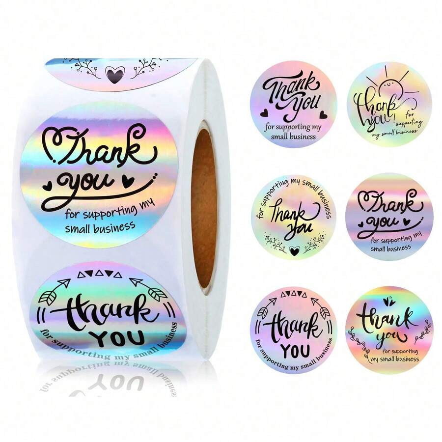 500pcs Rainbow Laser Thank You Stickers 1inch Small Business Stickers Adhesive Labels For Boutiques Wrapping Supplies - Một cỡ - Xem 1
