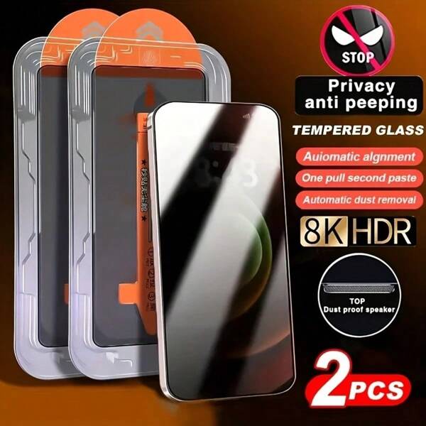 2pcs Dust-Free Anti-Peep Tempered Glass Screen Protector, Compatible With IPhone 16 Pro Max, 15 Plus, 14 Plus, 13, 11, Easy Installation, Anti-Fall, Anti-Scratch