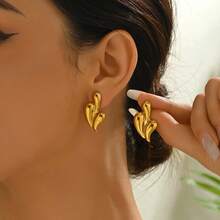 1 对不锈钢 18K 金几何水滴形耳环，复古优雅百搭，适合女性日常工作、通勤、派对佩戴，送给女友、朋友的礼物 - 金色 - 查看 6