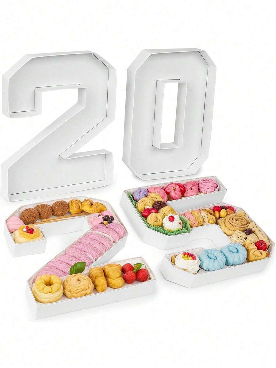 1pc Personalized Number Shaped Tray, Handmade Creative Box, White Number 0-9 For Wedding Party Supplies, Fillable Cake, Chocolate, Candy, Flowers And Fruit, Suitable For Holiday Parties, Graduation Ceremony, Wedding, Babyshower, Anniversary, Valentine'S Day, Birthday Party Decorations And Photography Props