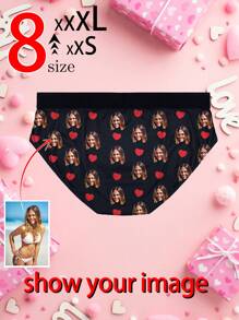 Customized Men's Boxer With Funny Faces, Customized Pictures,Novel Couple Underwear, Girlfriend Or Wife Printed Triangle Underwear, Men's Photos, Exclusive Gift For Boyfriend Customization,Valentine's Day Gift 1pc - Black - View 2