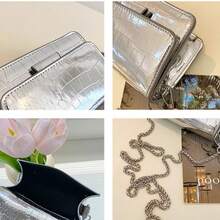 Bolso mini texturizado, bolso cruzado de cadena versátil de moda de verano 2025, bolso cuadrado mini elegante - Plateado - Ver 5