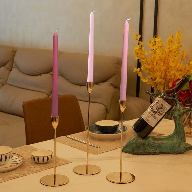 4 peças Velas Regulares Cônicas de 10 polegadas, Série de Cores Rosa Claro/Escuro/Desbotado, Adequadas para Decoração Doméstica, Decoração de Casamento, Decoração de Mesa de Jantar, Presentes para Melhores Amigos, Presentes para Mulheres, Presentes de Inverno, Decoração de Aniversário, Jantar à Luz de Velas, Porta-Velas, Banquete, Casamento, Dia dos Namorados, Velas Sem Perfume, Decorações Românticas, Todas as Estações - Multicolorido - Visão 3