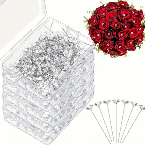 50/1000 Peças Alfinetes De Cabeça De Cristal De Strass Multifuncionais Com Caixa Transparente, Decoração De Costura Diy De Casamento