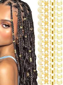 40 件发饰，适合辫子，金色发箍，多款式发环，可调节发珠，适合辫子辫子配件，适合女性和女孩，爪夹，发夹，发夹，发夹，学校用品