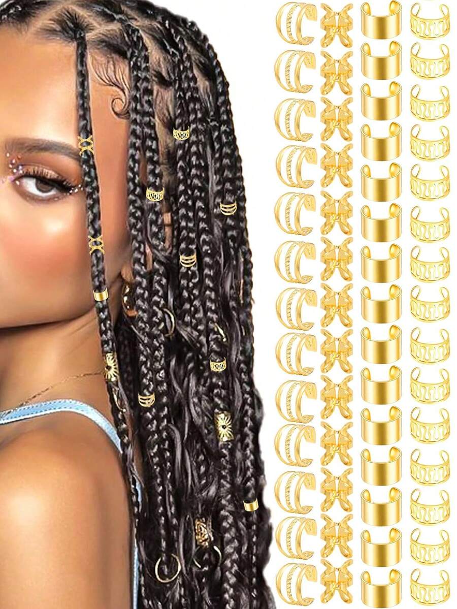 40 件发饰，适合辫子，金色发箍，多款式发环，可调节发珠，适合辫子辫子配件，适合女性和女孩，爪夹，发夹，发夹，发夹，学校用品