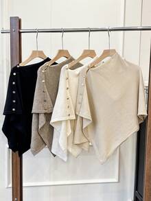 1 Áo khoác len cardigan nữ màu trơn có nút bên hông, trang trí bằng đinh tán, chống nắng, ấm áp, giản dị, thanh lịch, thích hợp mặc đi làm, du lịch, ngoài trời, trở lại trường, mùa xuân/thu/đông để mặc làm váy - Nhiều màu - Xem 2