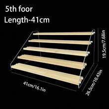 1 pieza Estantería de almacenamiento transparente de varios niveles, estantería escalonada minimalista de acrílico para perfumes, aceites esenciales, figuras, exhibición de postres, bolsas de maquillaje, artículos de viaje - Ancho del tablero de bambú de 5,5 cm. - Ver 19