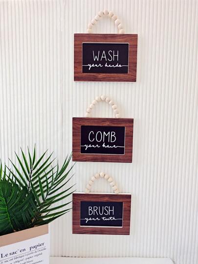 Bathroom Sign & Plaque (Set Of 3), Wash Your Hands, Brush Your Teeth ,Comb Your Hair Decorative Rustic Wood Farmhouse Bathroom Wall Art Decor