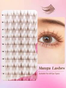 Rikuaild 100片卡通风格C型卷翘自然DIY浅棕色簇状假睫毛，棕色短柄透明睫毛，可爱卡通眼妆效果，适合日韩卡通风格眼妆，睫毛簇，单根睫毛，假睫毛 - D - 查看 4