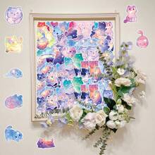 50 件梦幻水彩星空猫涂鸦原创卡通可爱装饰贴纸适用于笔记本、铅笔盒、橱柜房间装饰家居装饰墙壁装饰墙贴客厅装饰个性化贴纸趣味贴纸剪贴簿用品剪贴簿 - 彩色 - 查看 9