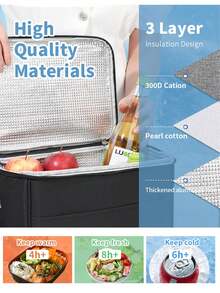 1pc/2pcs/3pcs Black Hand-Held Lunch Box Bag With Rice, Thickened Lunch Box, Insulated Meal Bag, Oxford Cloth Bento Bag, Office Worker Bento Bag - Black - View 5