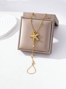 1pc Fashionable Minimalist Starfish Pearl Beaded Midi Rings Bracelet, Everyday Women Accessories, Size As Primary Basis, Exact Bead Quantity May Vary