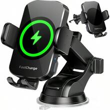 Wireless Car Charger, Fast Charging Phone Holder 3 In 1 Phone Mount Auto Clamping Car Accessories Compatible With IPhone 16 15 14 13 12 11 Xs XR,  S23 Ultra S22 S21 S20/S10+ S9(Midnight Black)