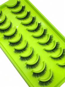 10 对猫眼 3D 水貂睫毛，柔软蓬松卷曲手工假睫毛，自然妆容假睫毛，浓密卷翘睫毛，睫毛，睫毛，假睫毛 - 自然纖長款 - 查看 2