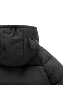 少女3D耳朵设计插肩袖连帽冬季棉服外套 - 黑色 - 查看 3