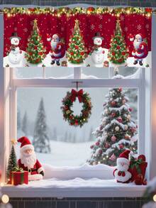 1 pièce/2 pièces Rideau de Noël avec volant Père Noël 45*140cm/150*60cm en polyester avec motif bonhomme de neige et passant pour tringle. Décorations de Noël 2025 pour la maison, chambre, salon, cuisine, salle de bain, buanderie. Cadeau de Noël et Bonne Année 2026 - le père Noël - Voir 7