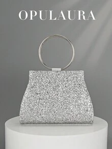 OpulAura 女士时尚闪亮水晶钻晚宴手拿包，奢华闪亮斑马图案派对手提包，适合舞会礼服、派对、庆典、生日庆典、新娘配饰 - 銀色 - 查看 2