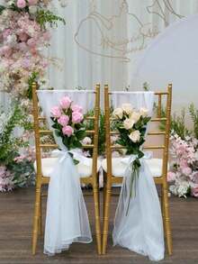 1/5/10 piezas Bandas para sillas blancas de 63" X 39" de largo para decorar la parte trasera y lateral de las sillas en el pasillo de una boda. Tela de gasa adecuada para decoración de boda, columpio, telón de fondo, fiesta de cumpleaños, escenario, carpa, mesa y silla de boda.