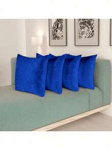 Kit Of 4 Decorative Cushion Covers With Jacquard Zipper - Royal Blue - View 1