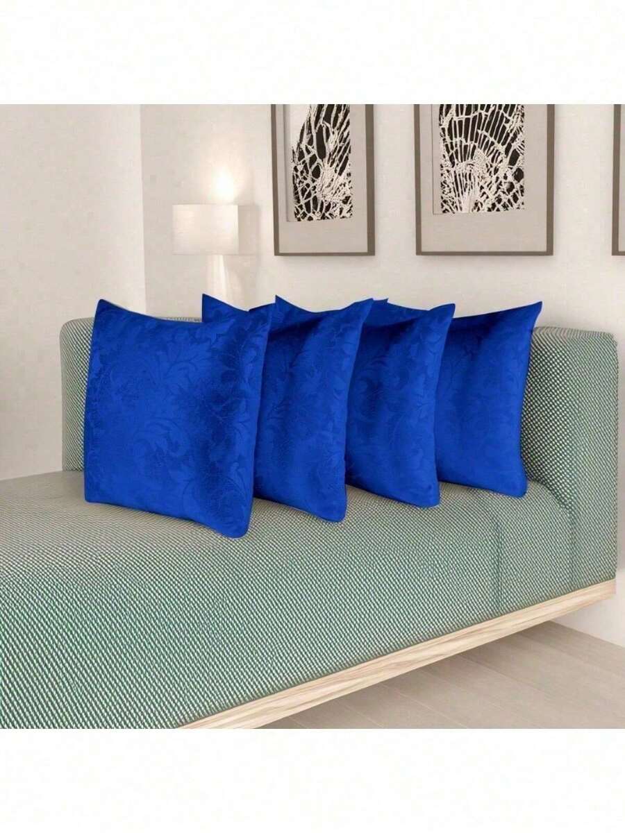 Kit Of 4 Decorative Cushion Covers With Jacquard Zipper - Royal Blue - View 1