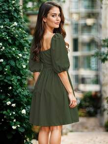 Women Short Dresses - Army Green - View 4