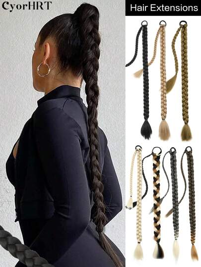 Music Festival 16/26/30/34 Inch 1pc Long Braided Ponytail Extension With Hair Tie Straight Wrap Around Hair Extensions Black Color Brown Color Light Gold Color Black To Brown Color Black To Gold Black Brown Color Multicolor Ponytail Natural Soft Synthetic Hair Piece For Women Daily Wear