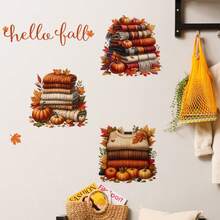 “你好秋天”秋季枫叶墙贴 - 自粘秋季装饰，带有南瓜、折叠毛衣或书籍和暖色调，适用于客厅、卧室、走廊 - 耐用塑料季节性家居装饰、秋季家居装饰、节日房间装饰、秋季主题艺术品、易于粘贴的贴纸、舒适的秋季主题、高品质 PVC、DIY 爱好者