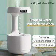 1 pieza Humidificador premium con tecnología de ósmosis inversa, 7 modos de iluminación, pantalla de reloj LED, difusor de aromas, diseño de gota de agua flotante, conexión tipo C, adecuado para escritorio de oficina, sala de estar, dormitorio, humidificador ultrasónico antigravedad