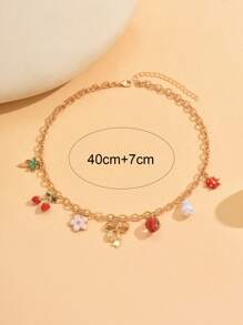 1 colar com pingente multi-encantos de verão doce com laço, morango, decoração floral, colar versátil e moderno para mulheres, adequado para uso diário, encontros, sessões de fotos, festas