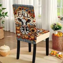 1/4/5/6/7/36pcs Autumn Theme, Cows, Pumpkins, Sunflowers Printed Chair Covers / Chair Cover Set, Suitable For Indoor Home Restaurant, Hotel Modern Daily Decoration,Party Decoration,Wedding Decoration,Dining Room Decoration,Kitchen Decoration,Tablecloth Suitable For Square Tables, Elastic Chair Covers Can Be Washed - ZYT-085 - View 7