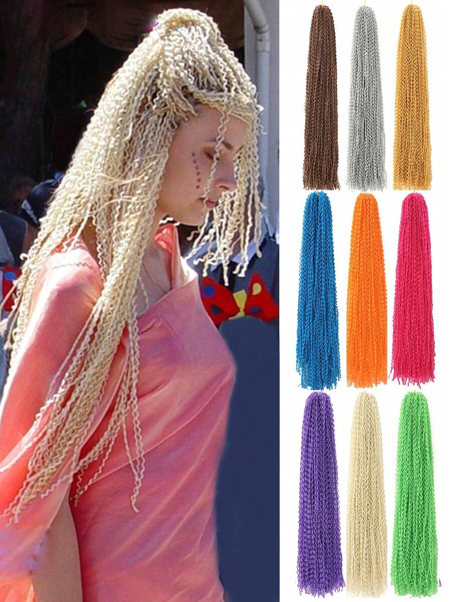 长款波浪卷曲微型ZIZI盒式辫子，扭曲高端合成钩编波浪微型非洲小3S盒式辫子，适合女性和女孩