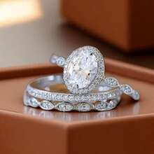 3-Piece/Set Stacked Commitment Ring Set, Couple Rings, Engagement/Wedding Eternal Rings, Valentine's Day, Mother's Day, Christmas Gifts, Eye-Catching Accessories For Parties And Banquets, Daily Casual Jewelry - White - View 2