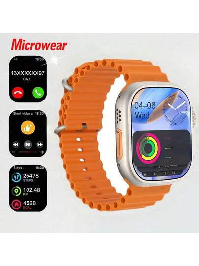 Microwear 2.01英寸全触控屏男女通用智能手表 - 户外运动健身手表，支持无线通话和信息提醒，多种运动模式，远程相机/音乐控制，活动追踪器，兼容安卓和iOS系统，350mAh电池，IPS显示屏，合金表壳，玫瑰金