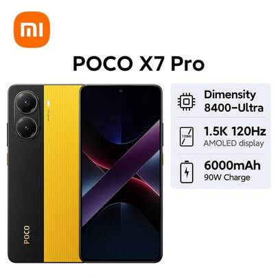 Xiaomi POCO X7 Pro 全球版智能手机 NFC 双 SIM 卡小米 HyperOS 2 旗舰 Dimensity 8400-Ultra 6000mAh（典型值）电池，配备 90W HyperCharge CrystalRes 1.5K 120Hz AMOLED 显示屏 50MP 主摄像头，配备 OIS IP68* 防尘防水 LiquidCool 技术 4.0 屏幕指纹传感器 AI 面部解锁