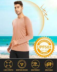 Men's Long Sleeve Shirts UPF 50+ UV Sun Protection Athletic Shirts For Hiking Running Workout Rash Guard-2025 - Apricot - View 11