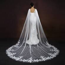 1 Peça Xale de Noiva com Renda Premium e Rede, Capa Longa de Noiva para Casamento, Acessório de Fotografia